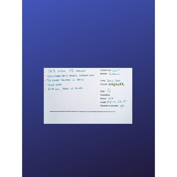 BOZZOLO Basic Cami Camisole Tank Top, MAGENTA PINK, Women's Size Large, NWOT - Picture 7 of 7